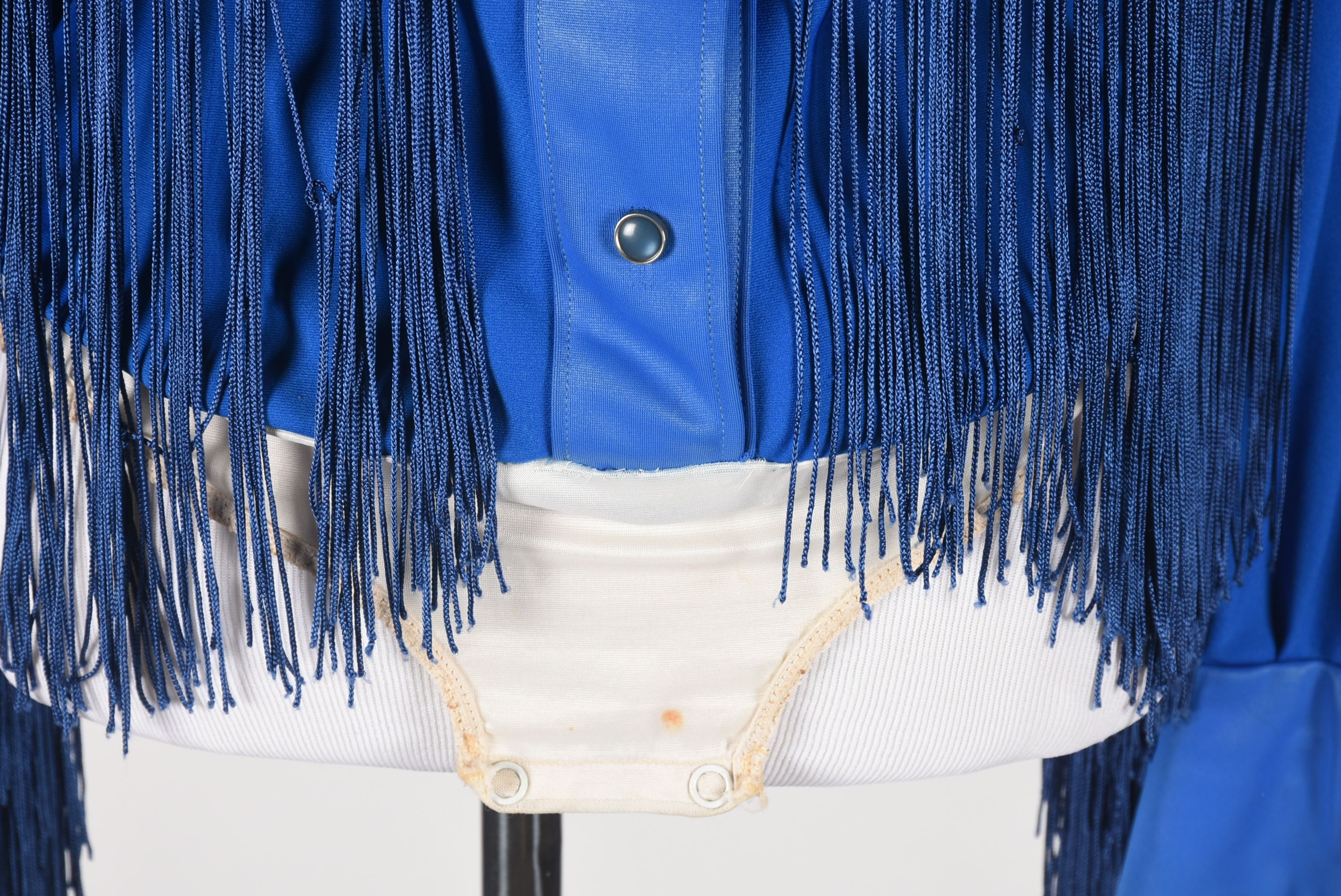 70s Vintage Western Dress Stage Ensemble in Blue with Fringe and Rhinestones