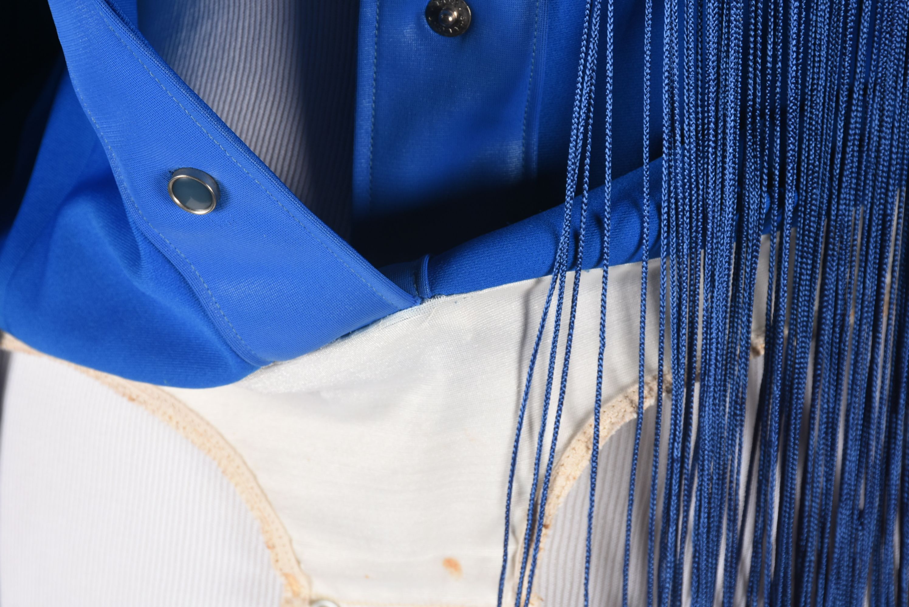 70s Vintage Western Dress Stage Ensemble in Blue with Fringe and Rhinestones