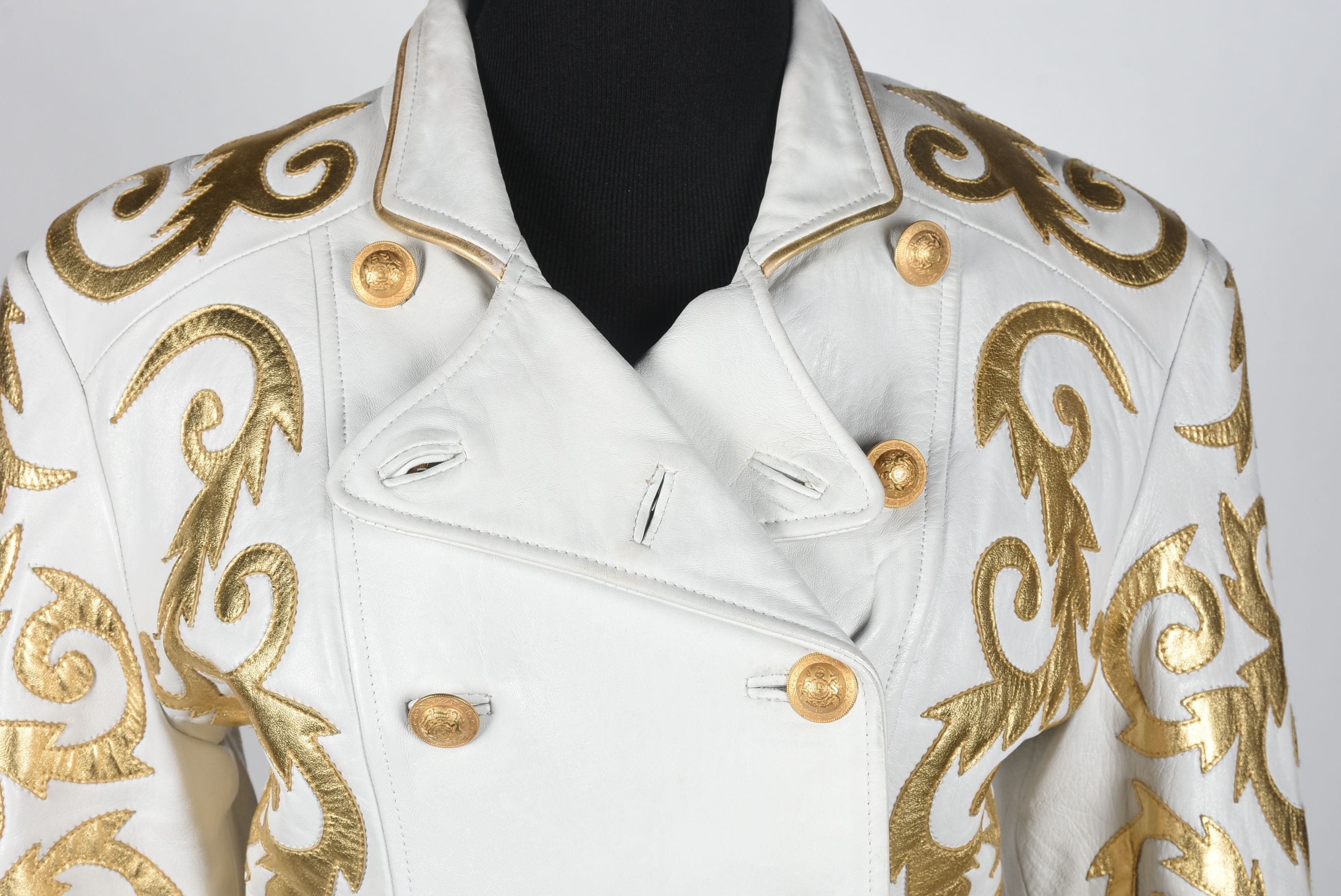 Michael Hoban of North Beach Leather White Leather Jacket with Gold Metallic Scrolls