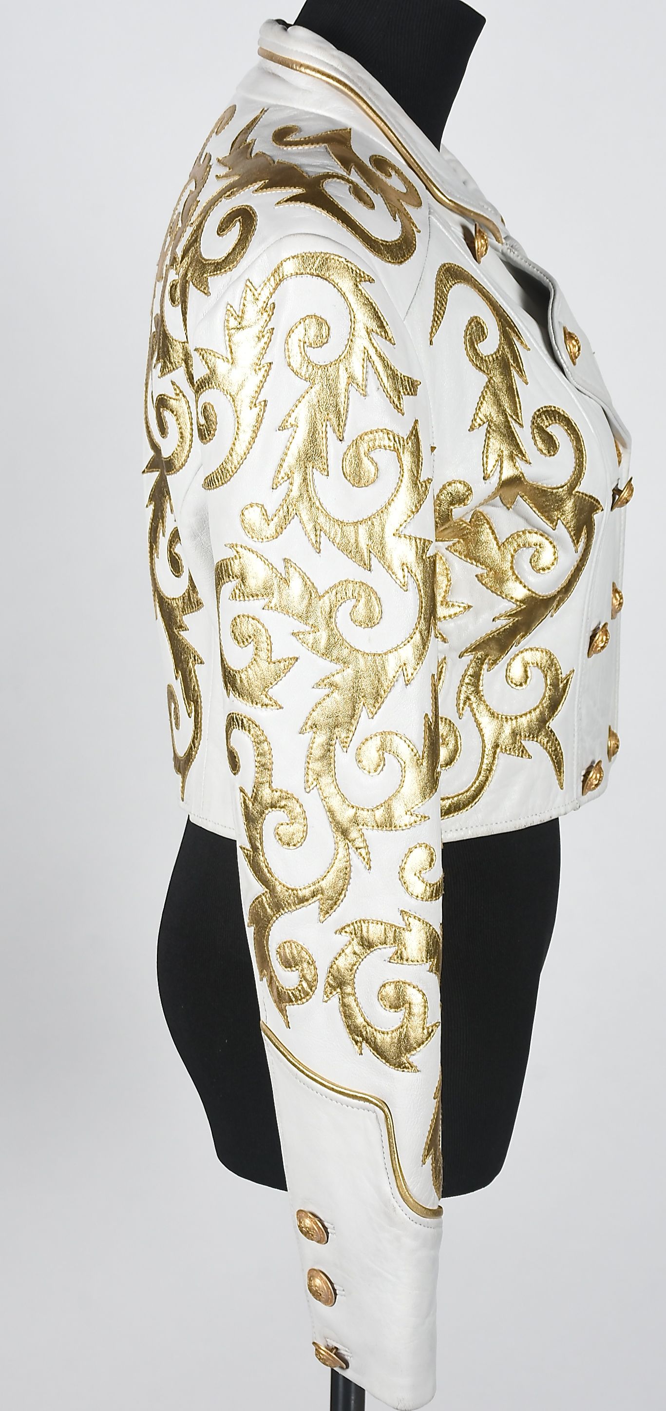 Michael Hoban of North Beach Leather White Leather Jacket with Gold Metallic Scrolls
