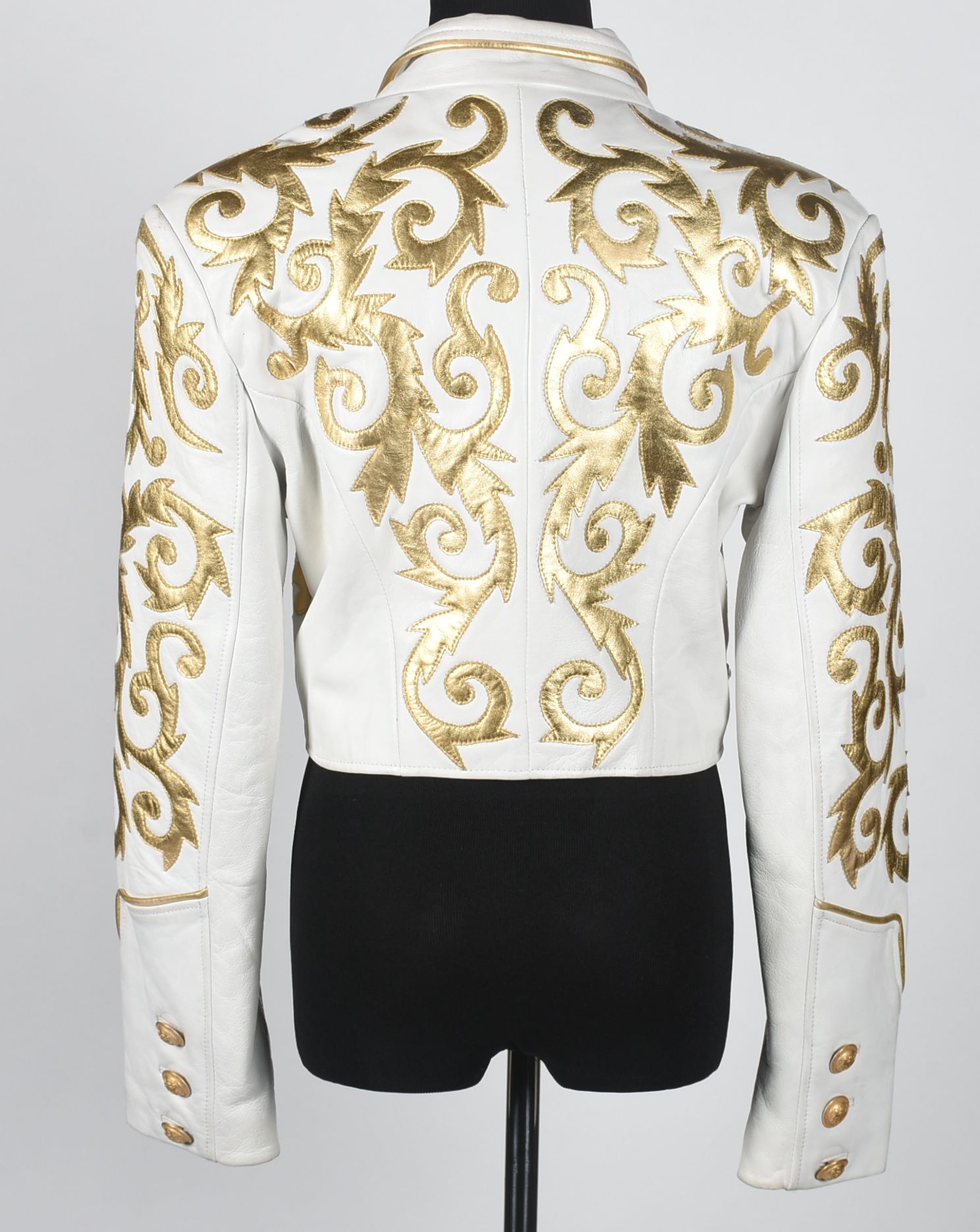 Michael Hoban of North Beach Leather White Leather Jacket with Gold Metallic Scrolls