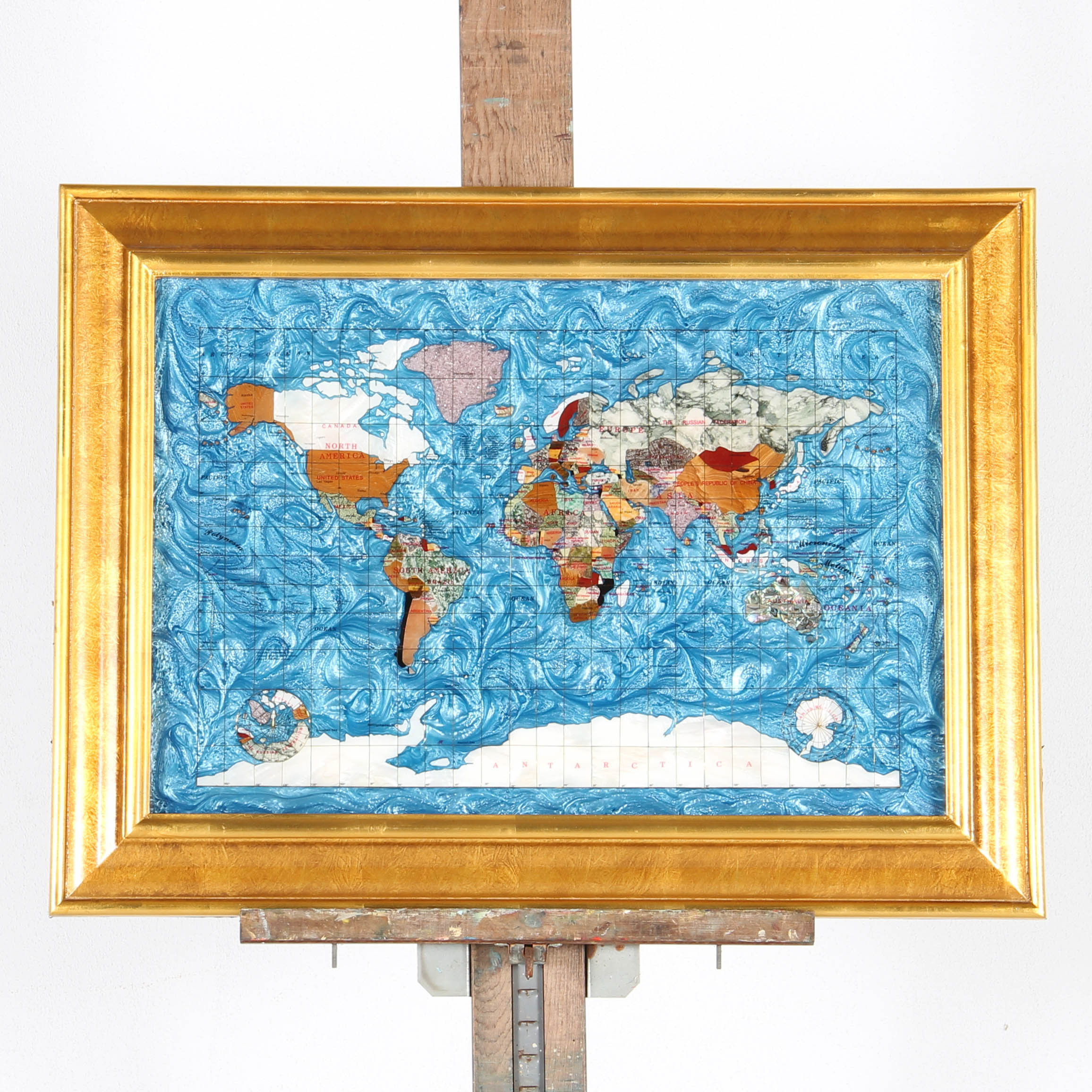 Framed Mixed Media Map of the World