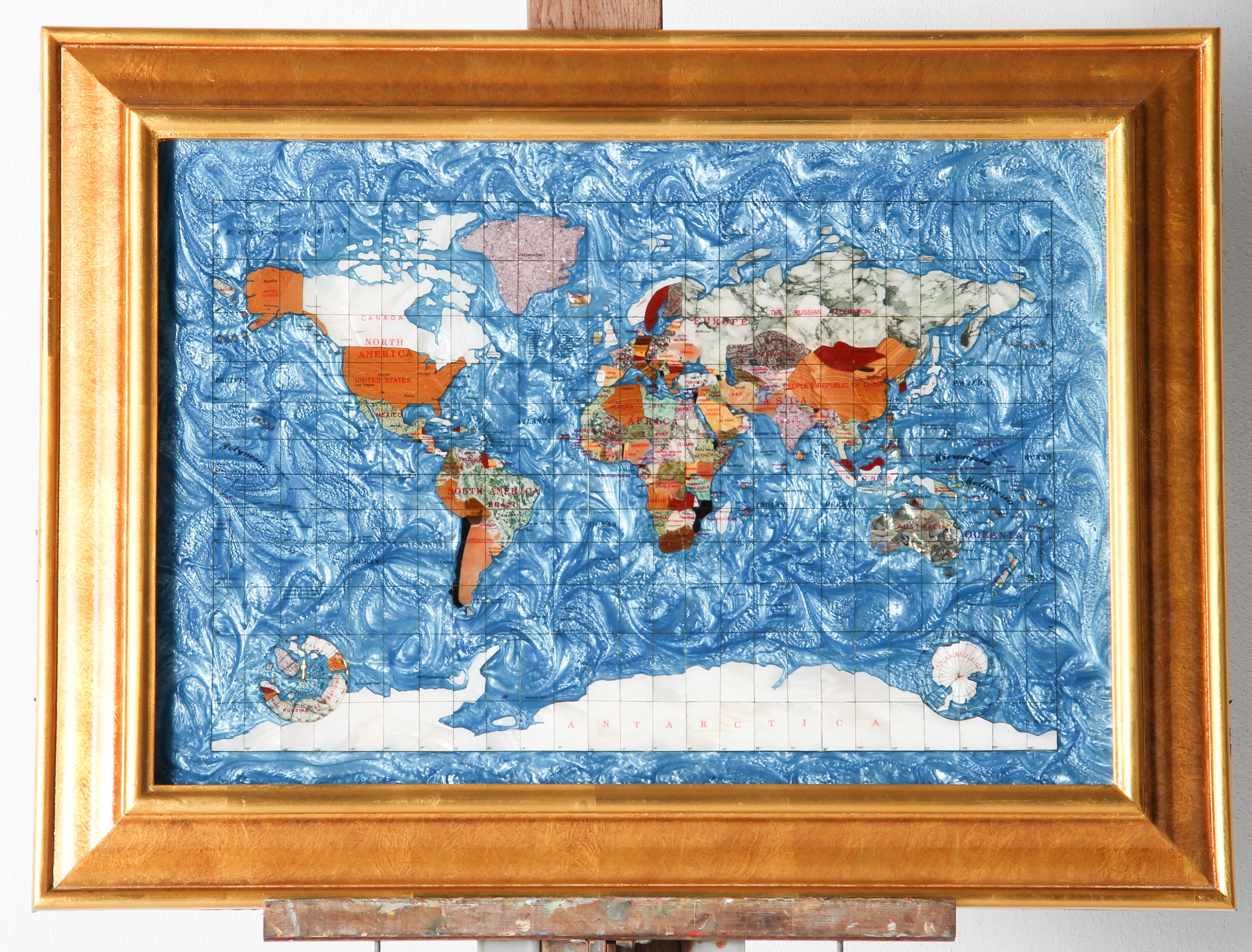 Framed Mixed Media Map of the World