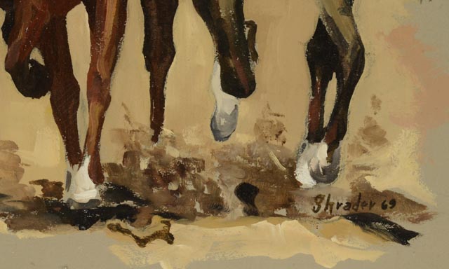 Shrader Vintage Acrylic on Board Horse and Jockey Painting