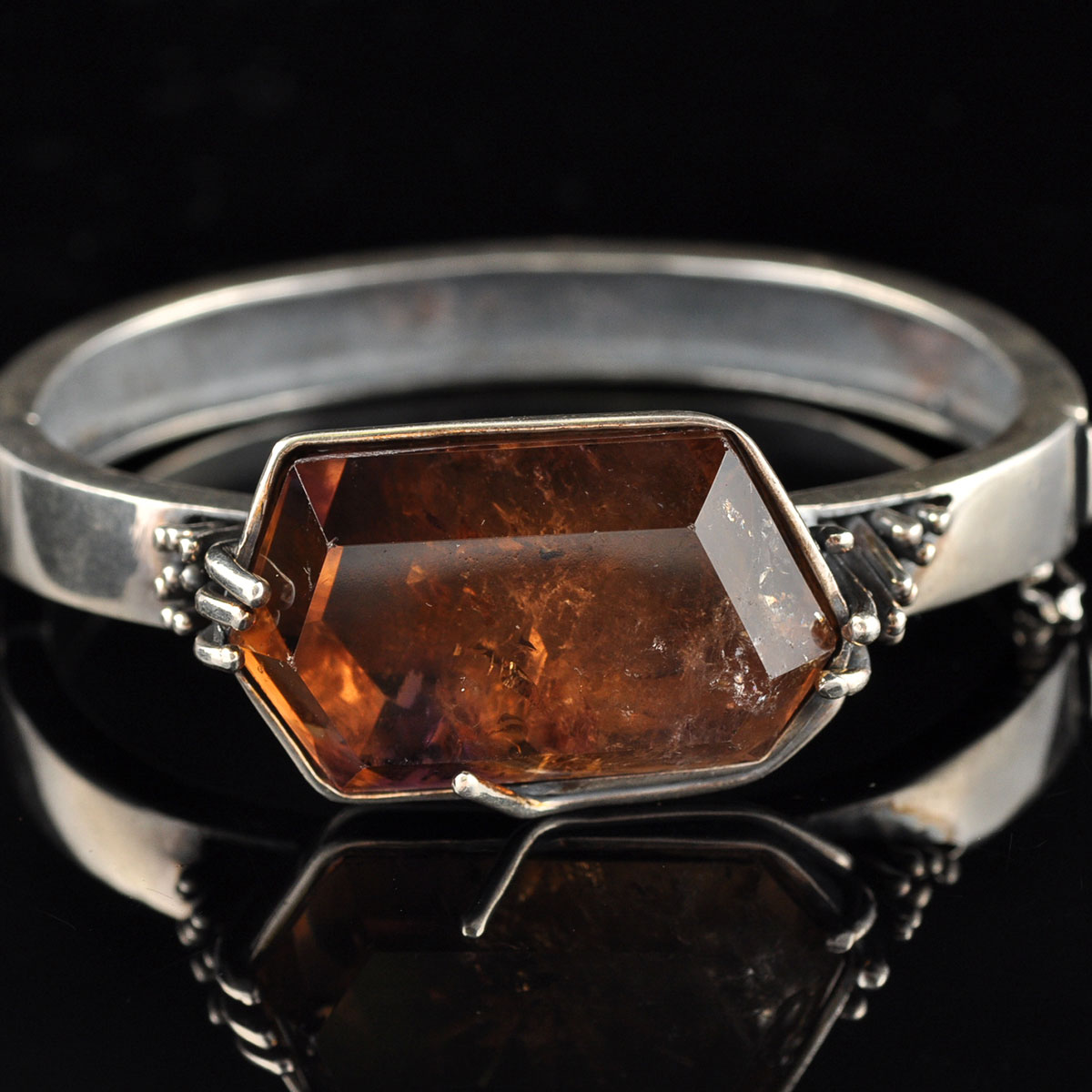 Large Smoky Quartz Silver Bangle