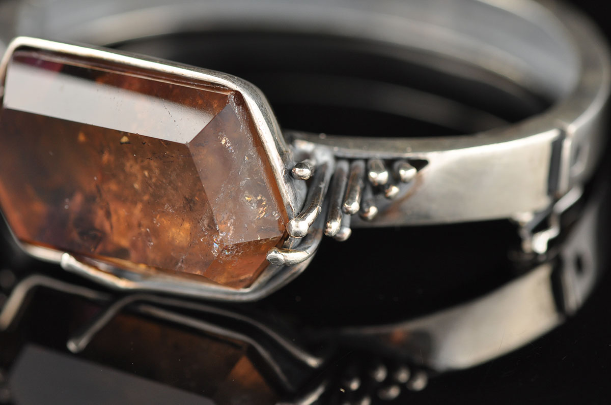 Large Smoky Quartz Silver Bangle