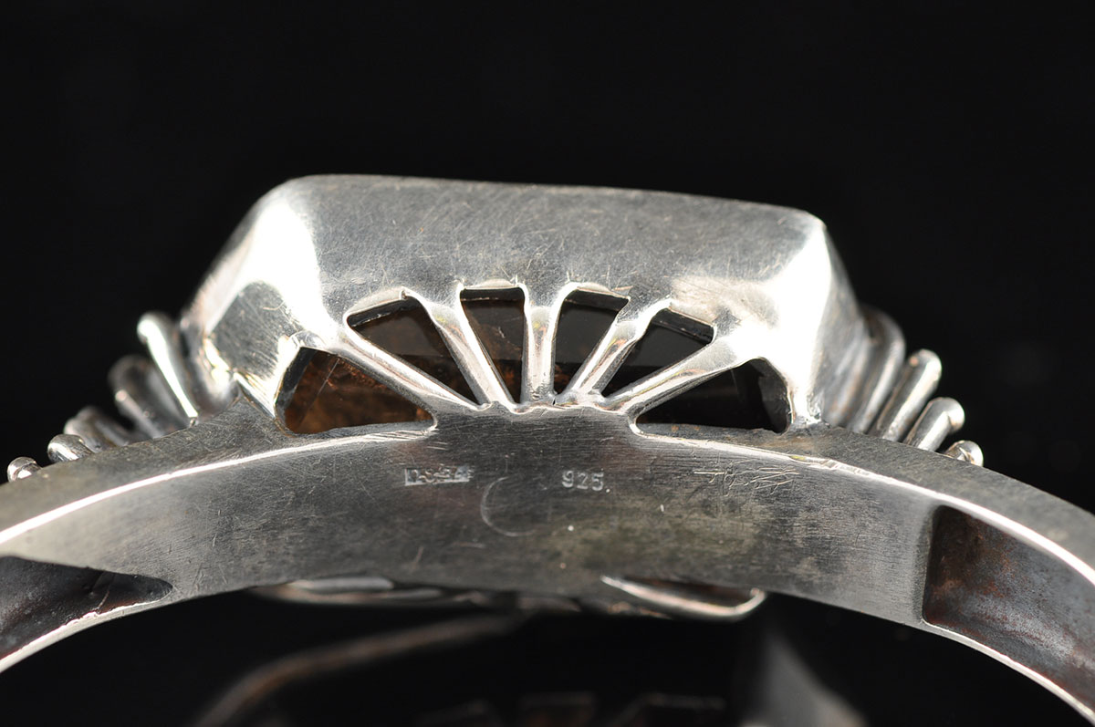 Large Smoky Quartz Silver Bangle