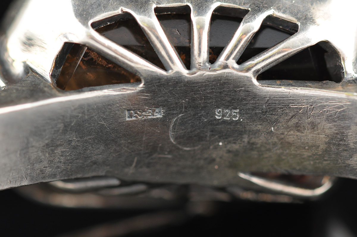Large Smoky Quartz Silver Bangle