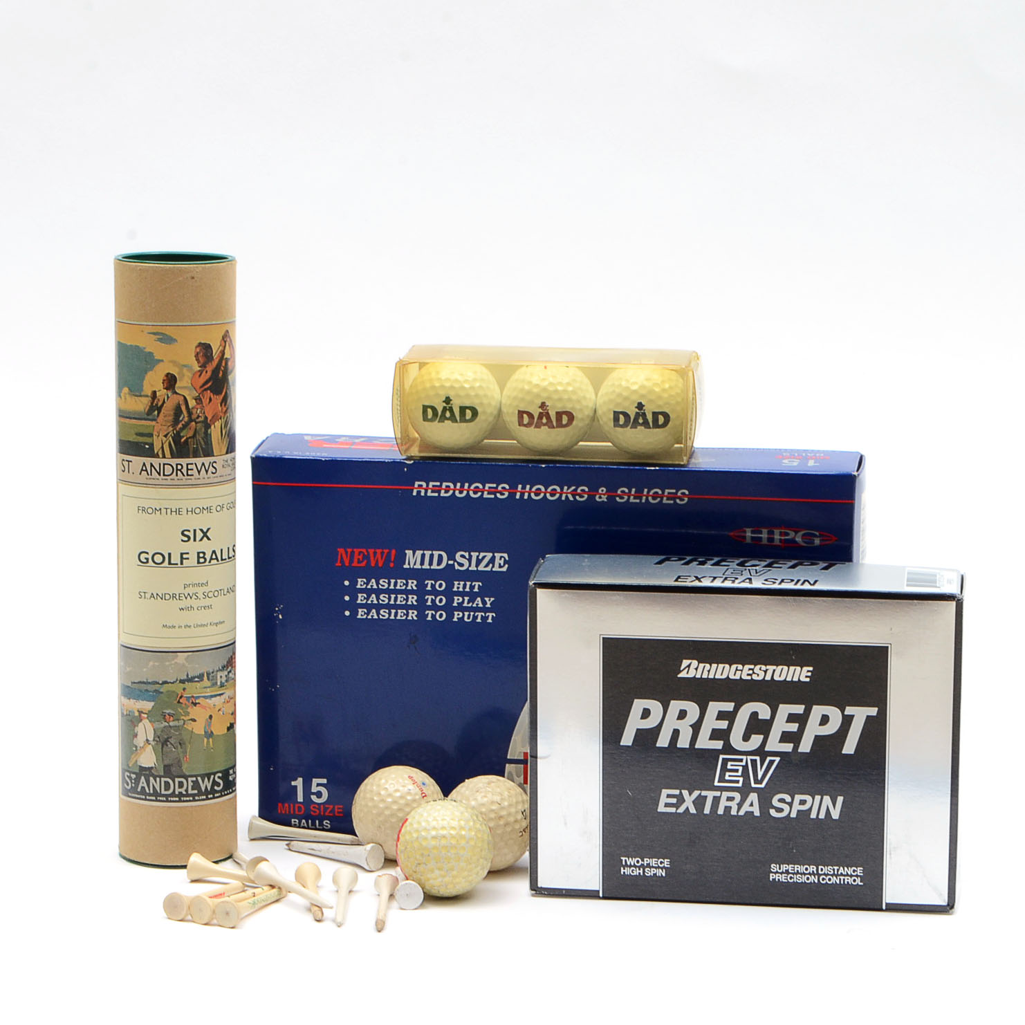 Assortment of Golf Balls and Tees