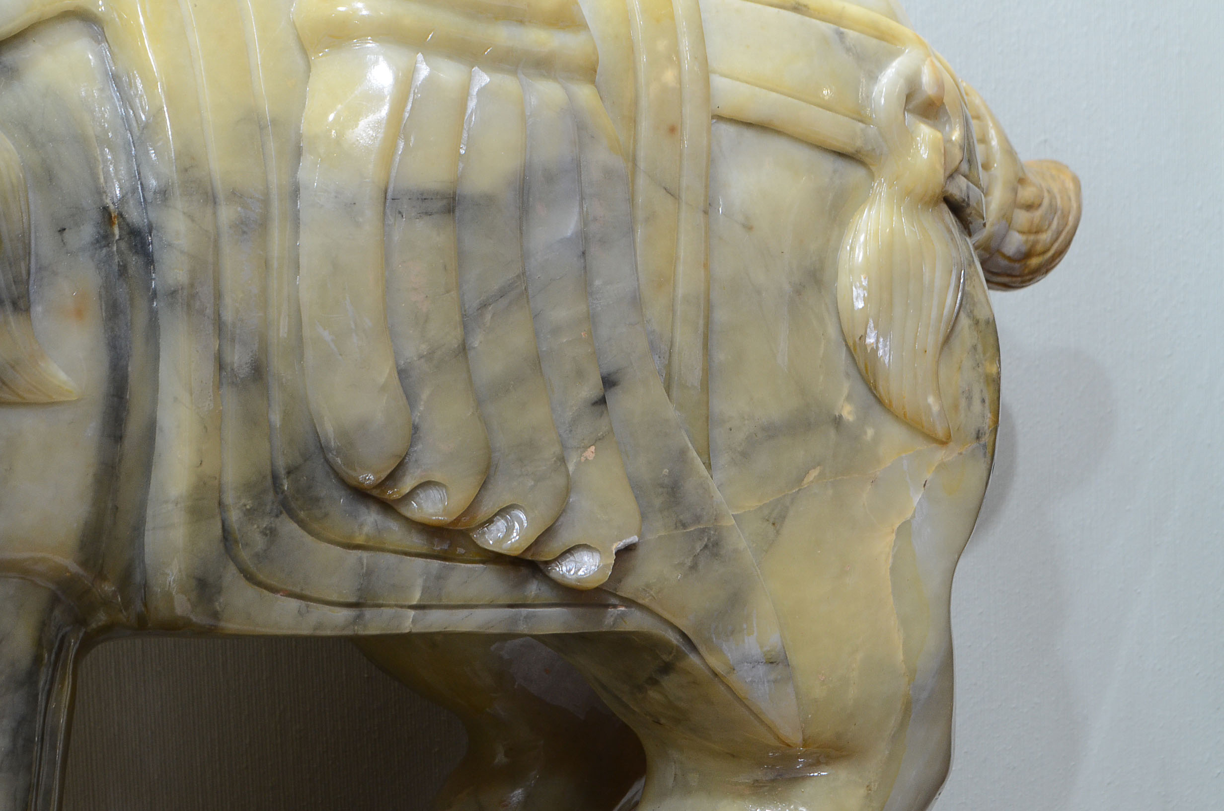 Tang Dynasty Style Jade Horse Sculpture on Marble Plinth