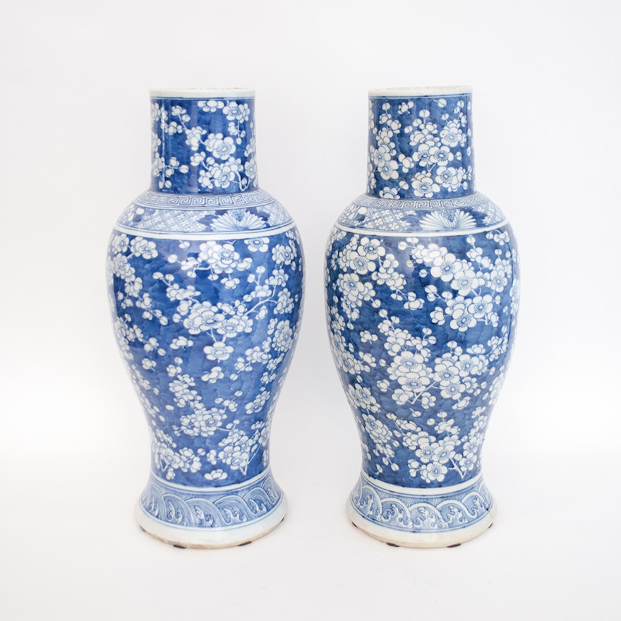 Pair of Blue and White Floor Vases