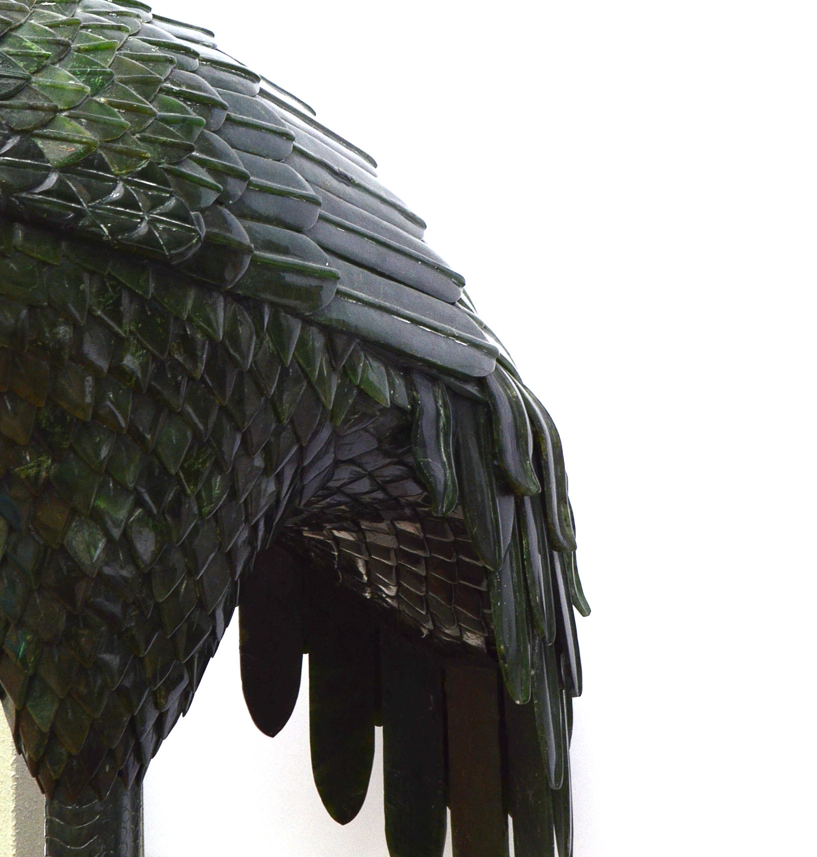 Large Jadeite Crane Sculpture on Wooden Plinth