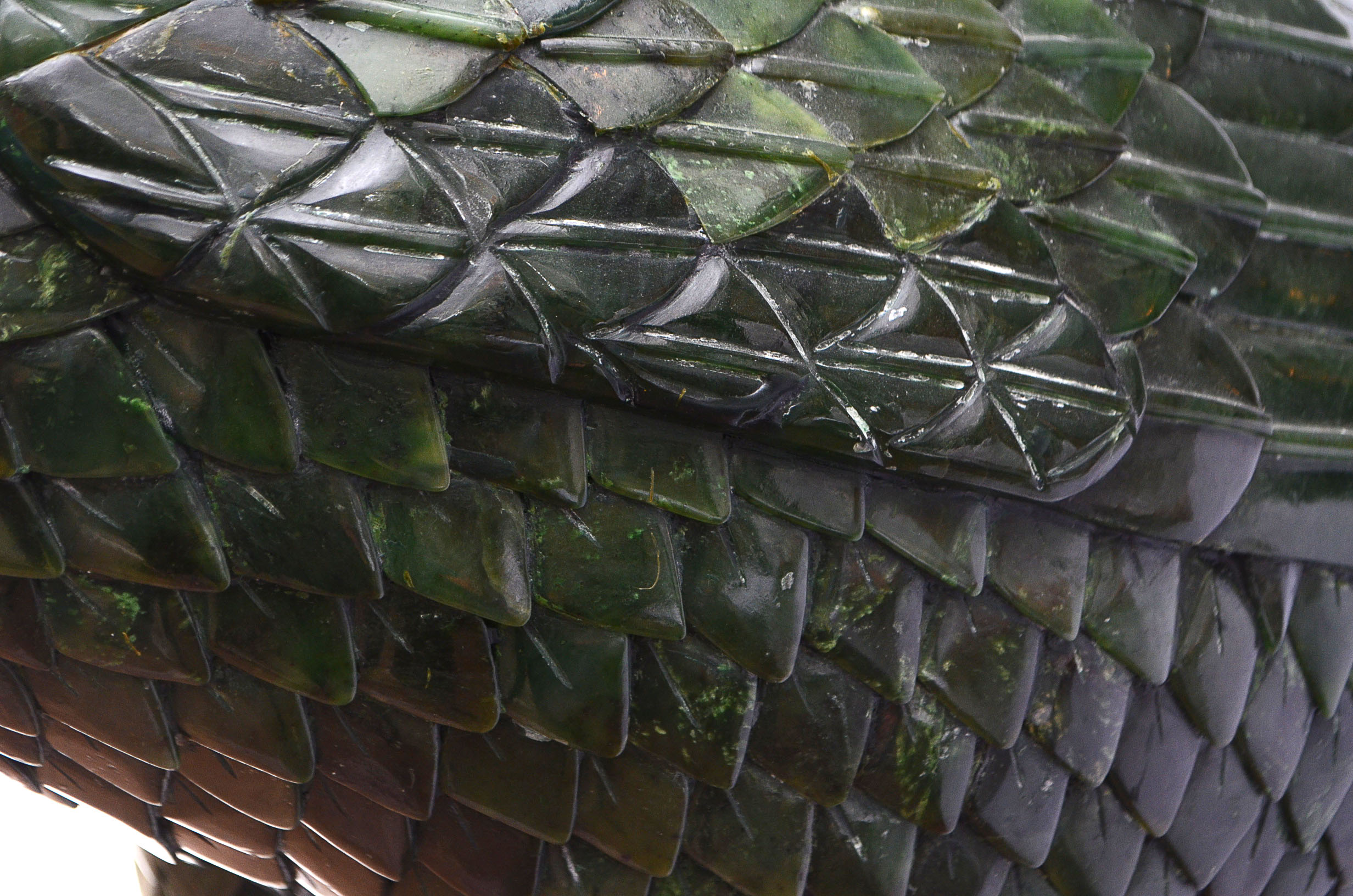 Large Jadeite Crane Sculpture on Wooden Plinth
