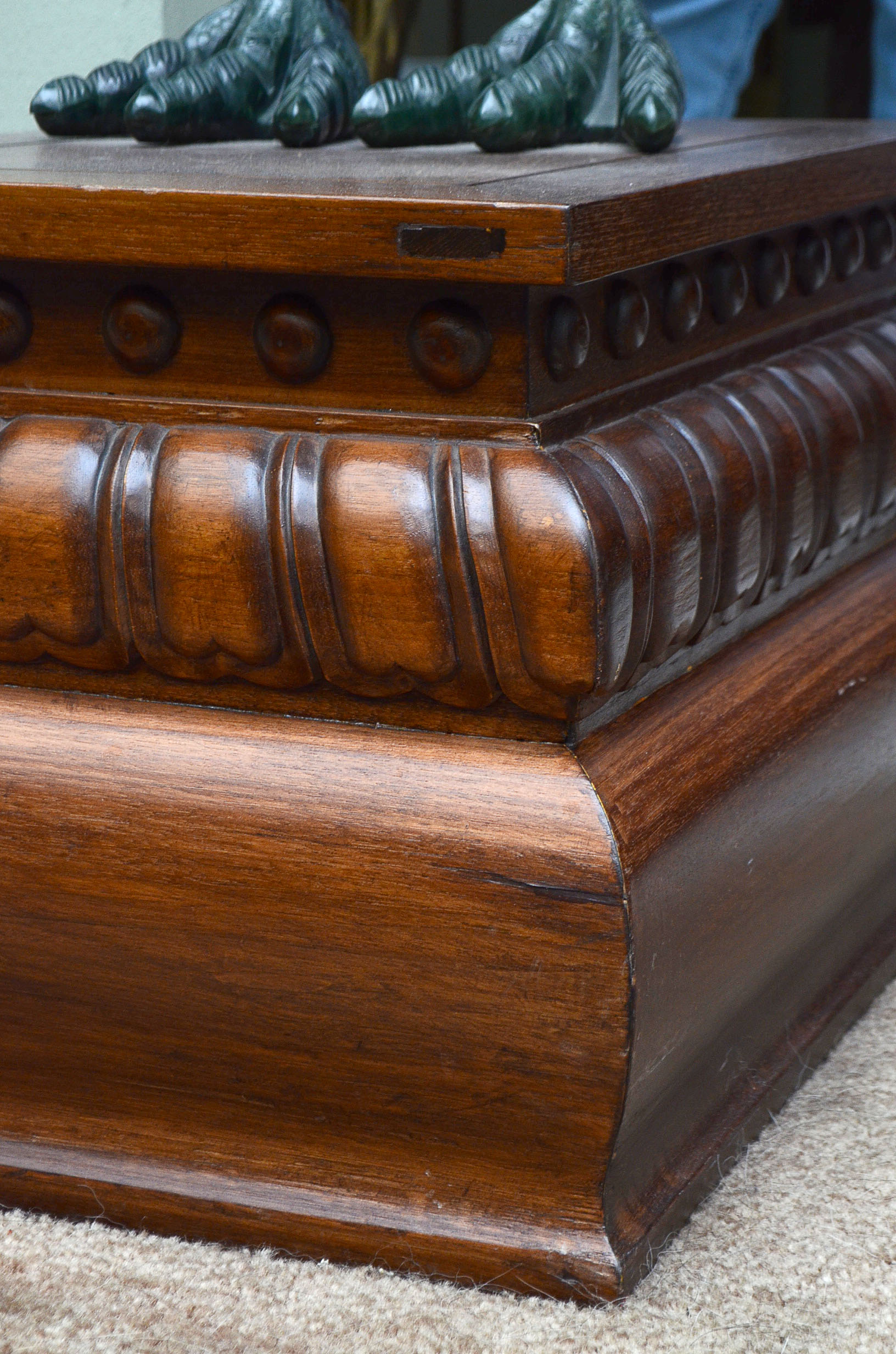 Large Jadeite Crane Sculpture on Wooden Plinth
