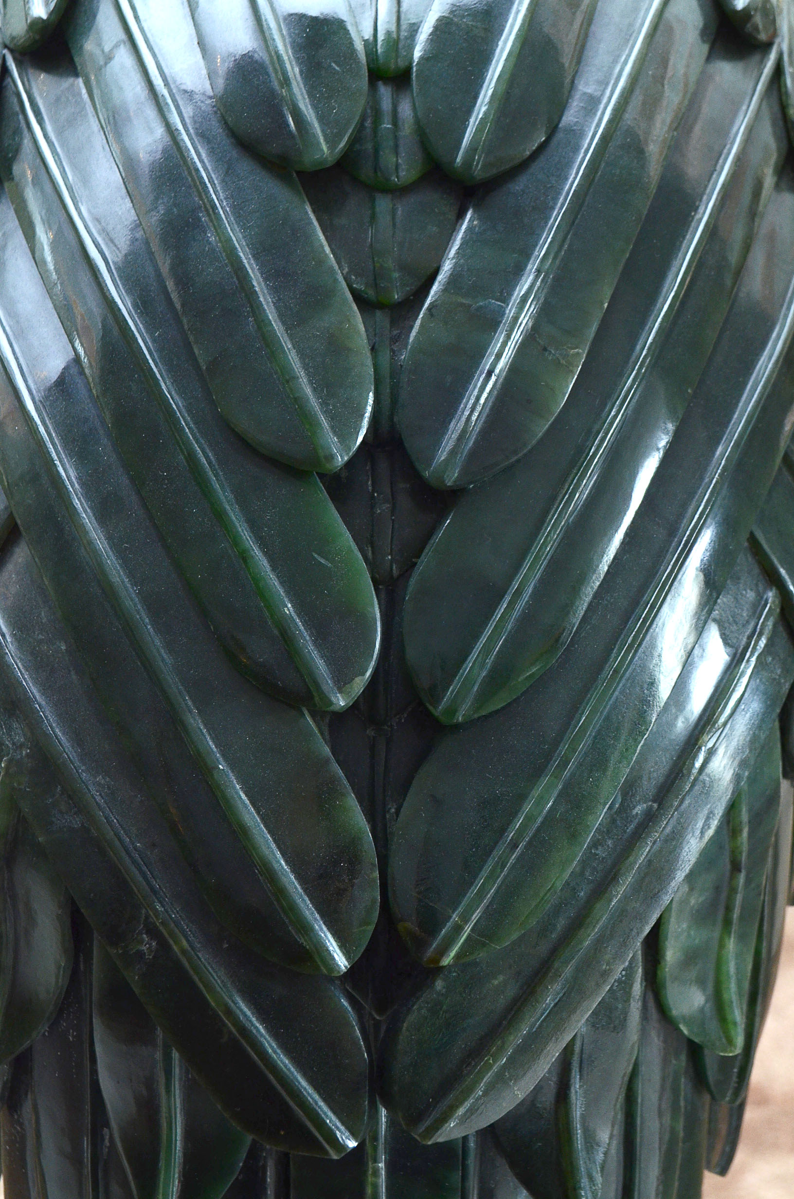 Large Jadeite Crane Sculpture on Wooden Plinth