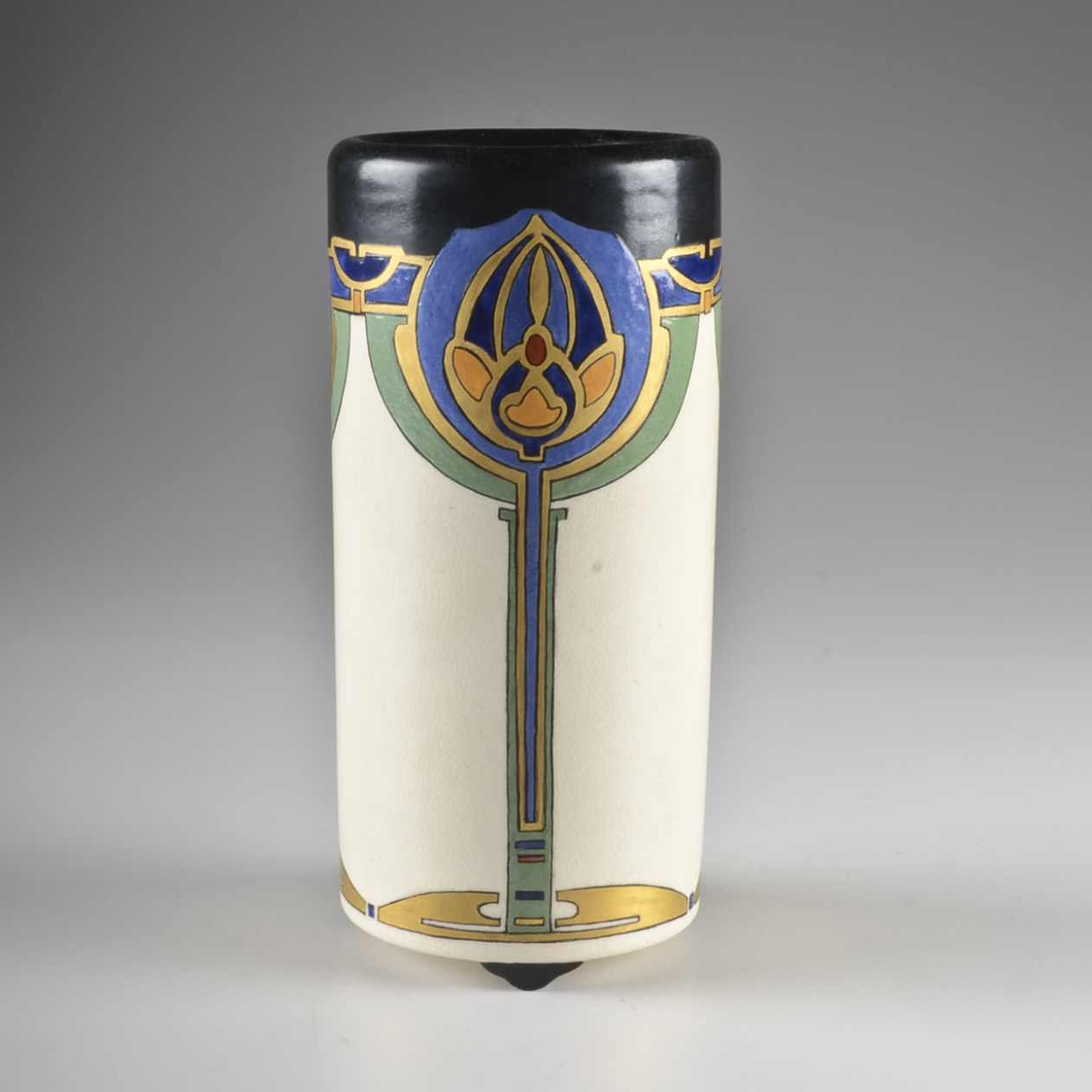 Art Deco Style Signed Hand-Painted Vase