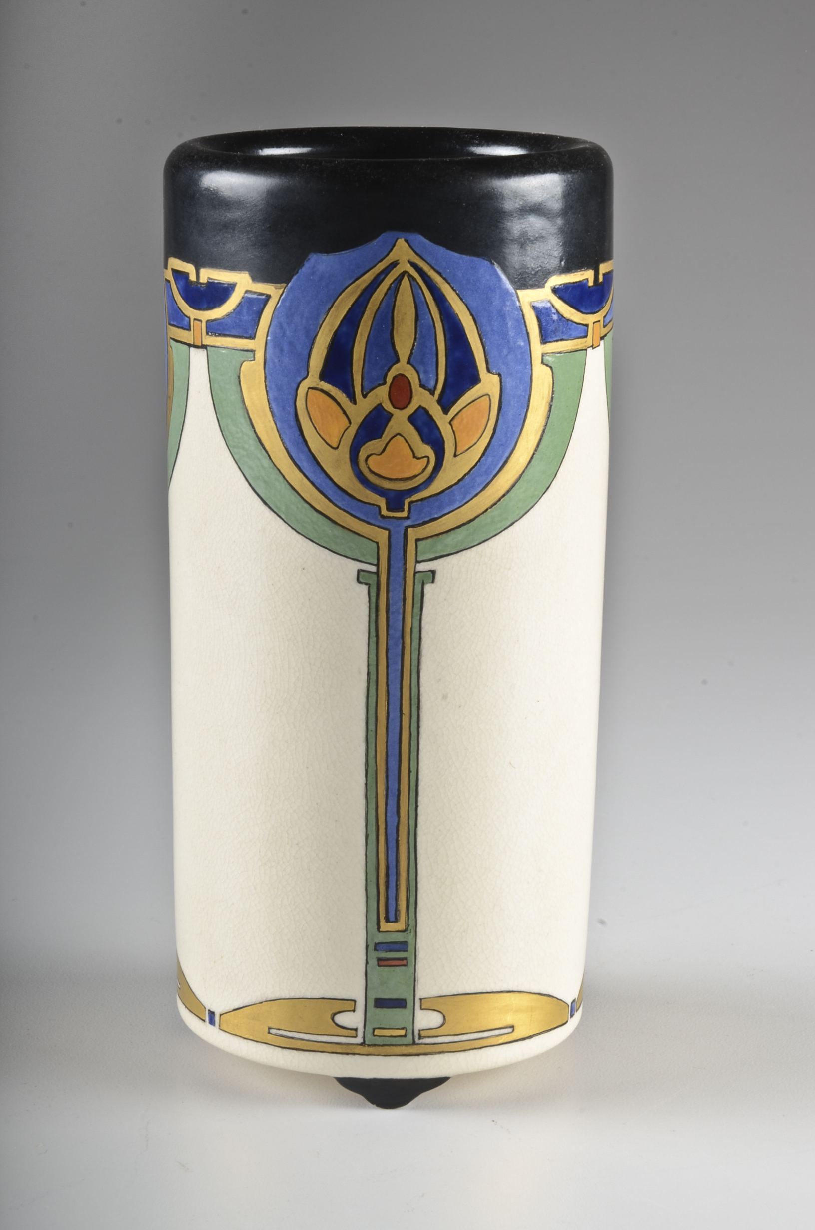 Art Deco Style Signed Hand-Painted Vase