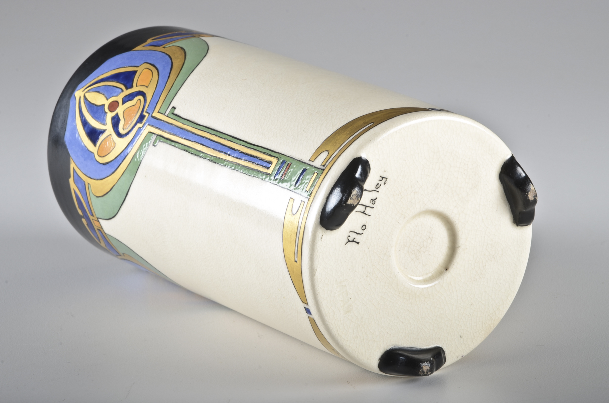 Art Deco Style Signed Hand-Painted Vase