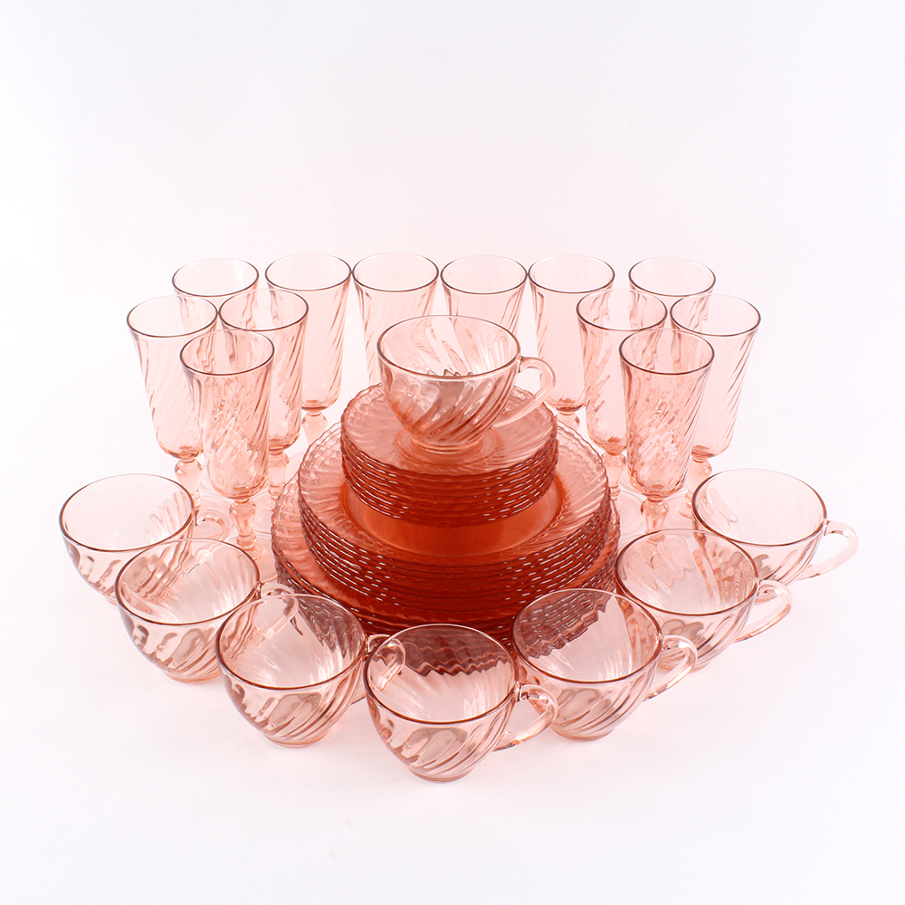 Luminarc Arcoroc France Rosaline Pink Swirl Glassware