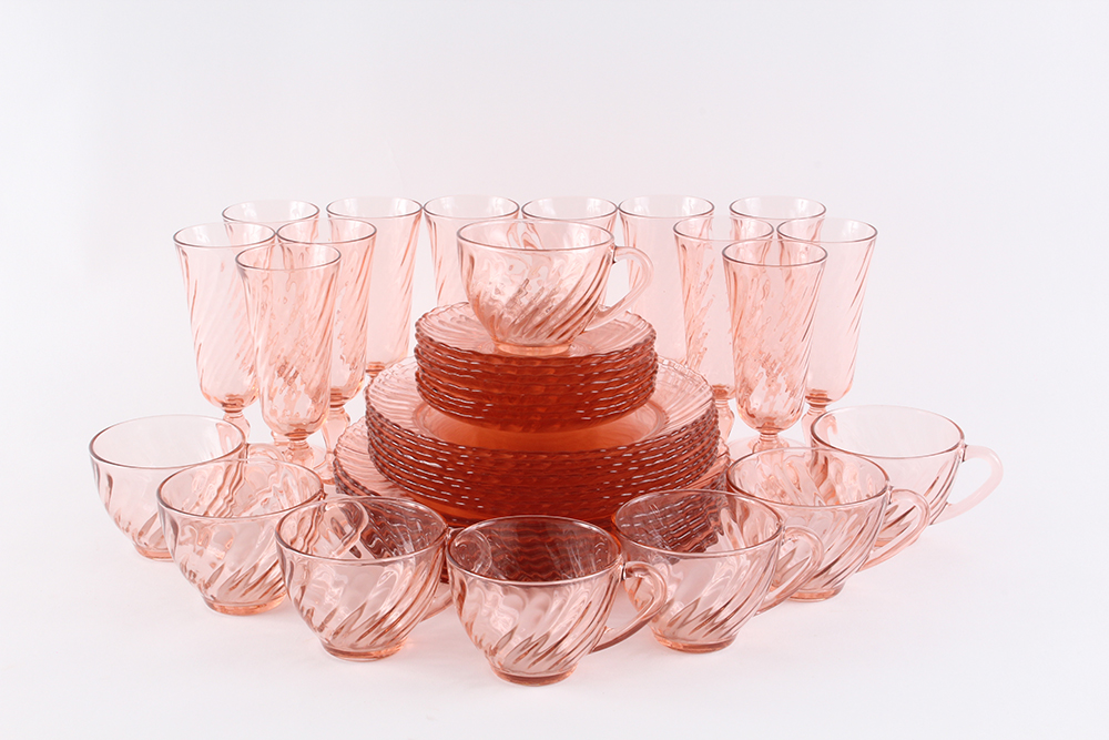Luminarc Arcoroc France Rosaline Pink Swirl Glassware