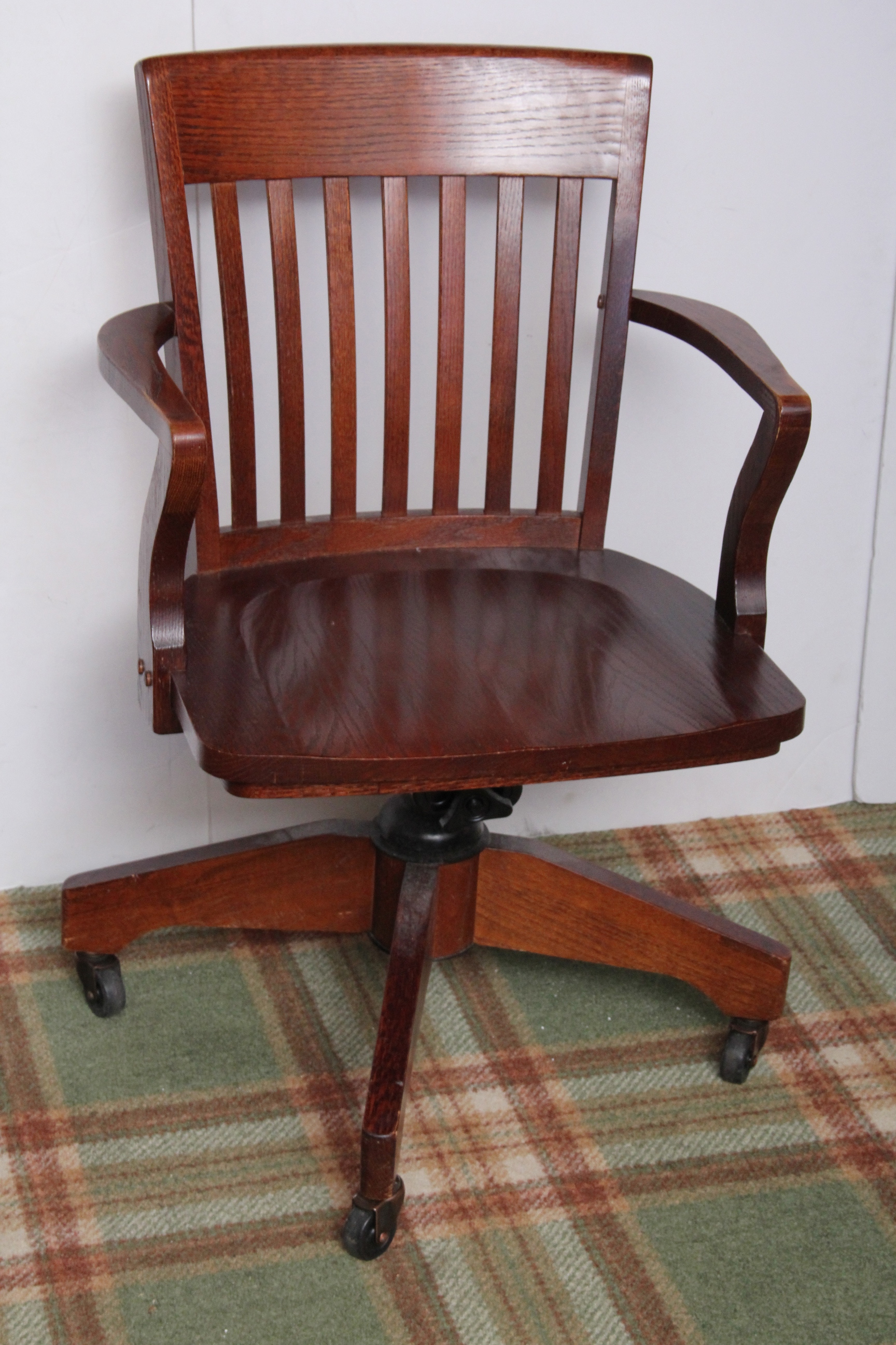 Vintage Solid Oak Swivel Office Chair