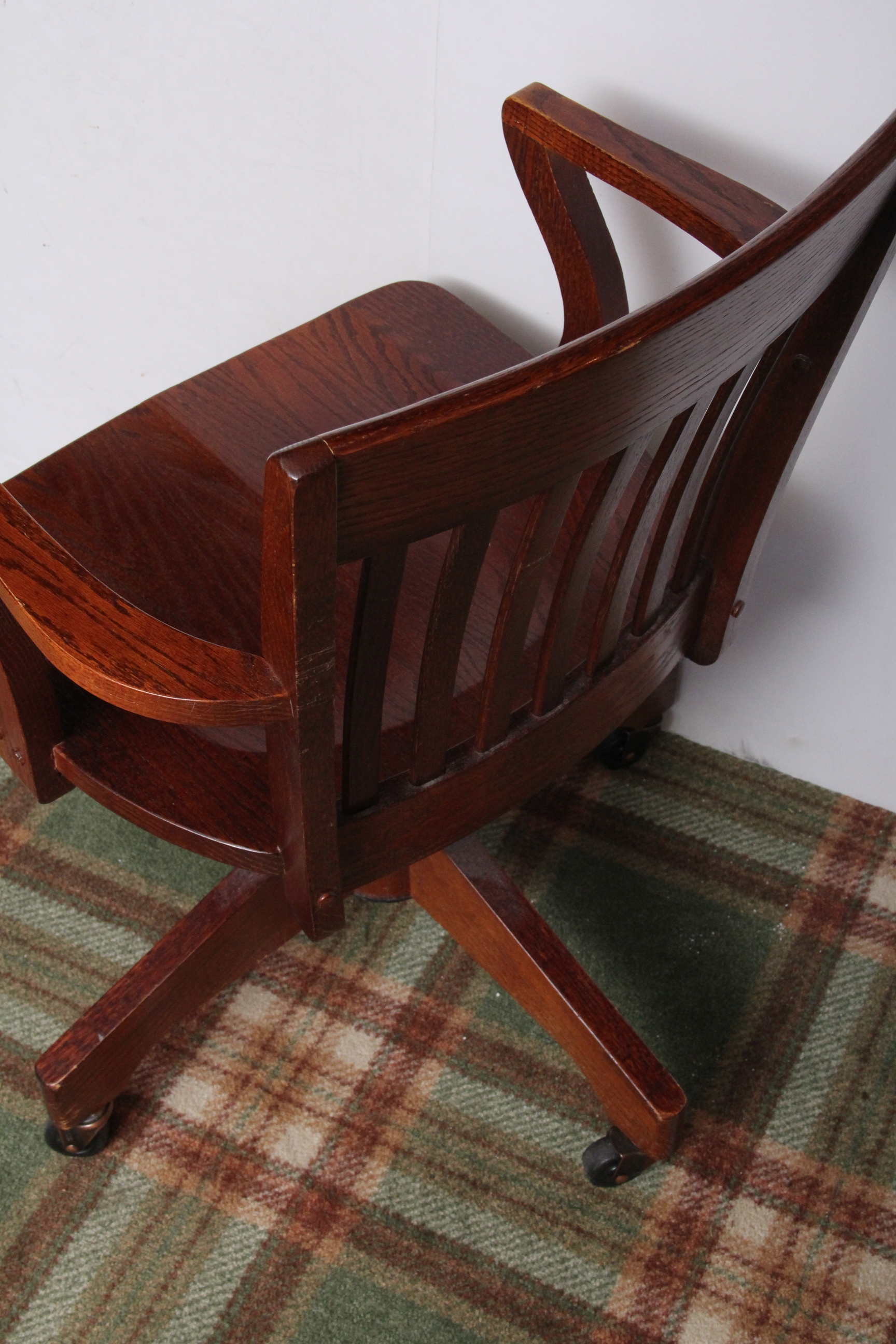 Vintage Solid Oak Swivel Office Chair