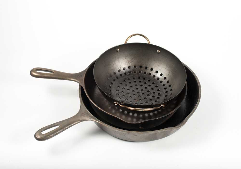 Cast Iron Skillets and a Steamer Basket