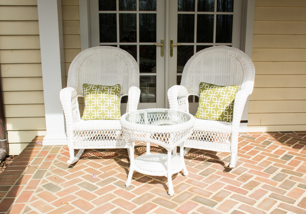 Outdoor Wicker Rocking Chairs and Table