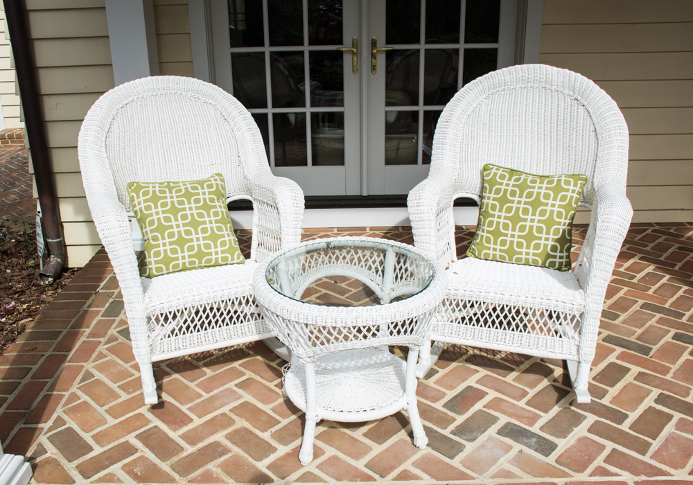 Outdoor Wicker Rocking Chairs and Table