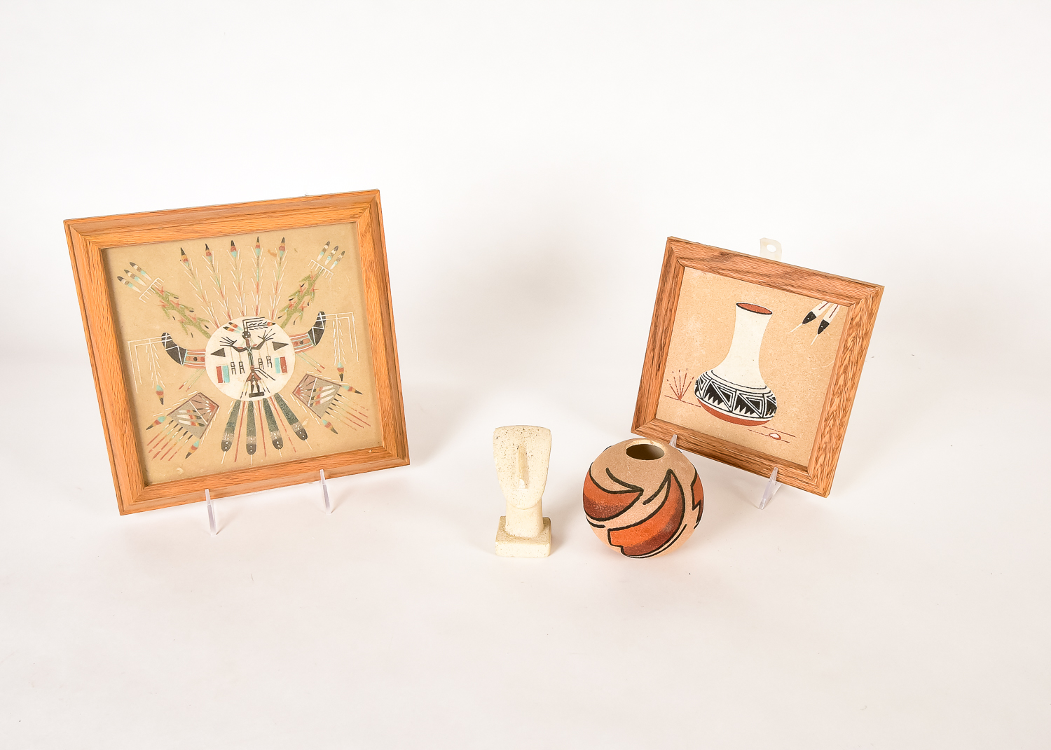Collection of Native American Style Sand Art and Pottery