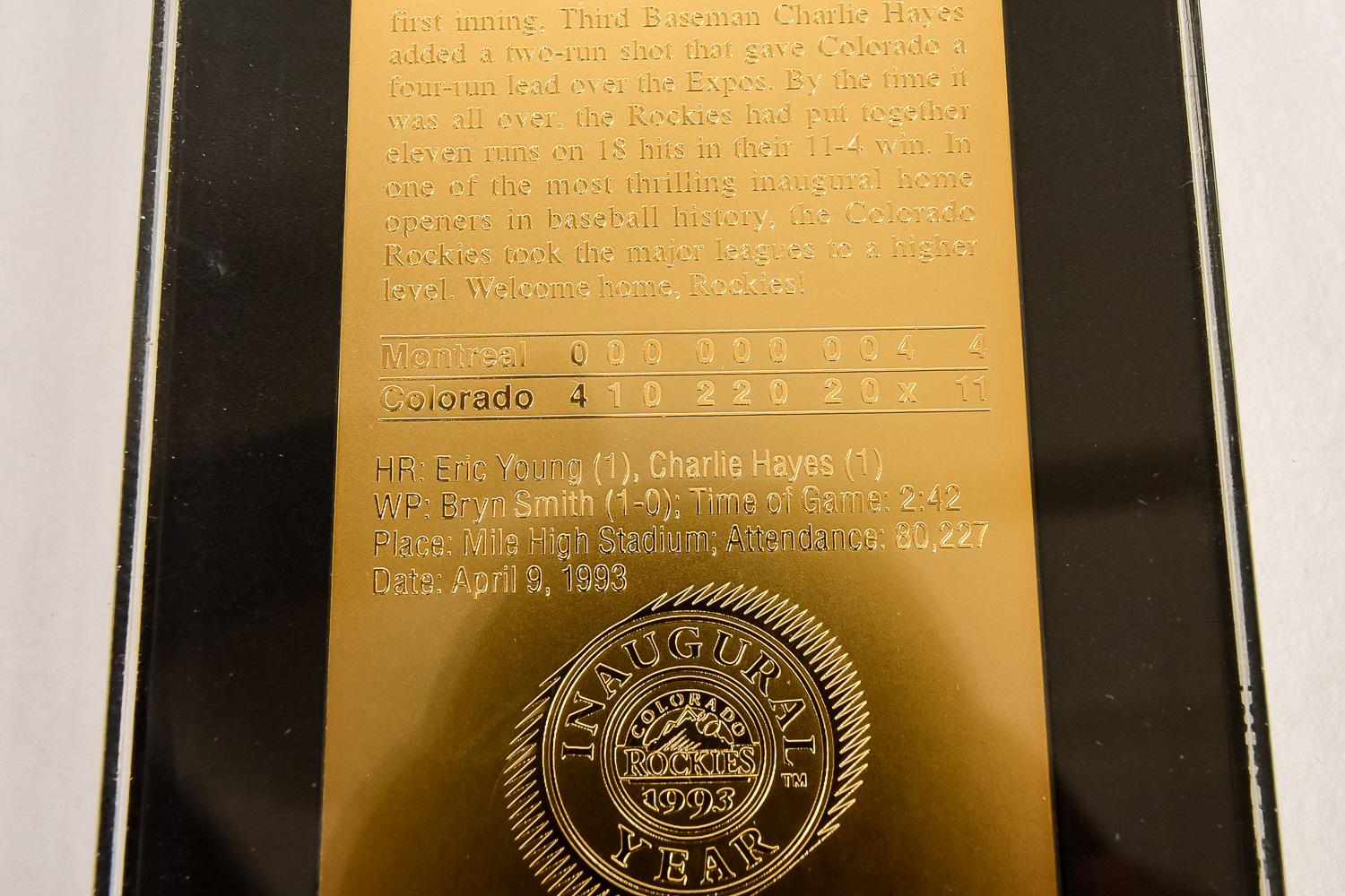 Gold Plated Colorado Rockies Opening Day Ticket