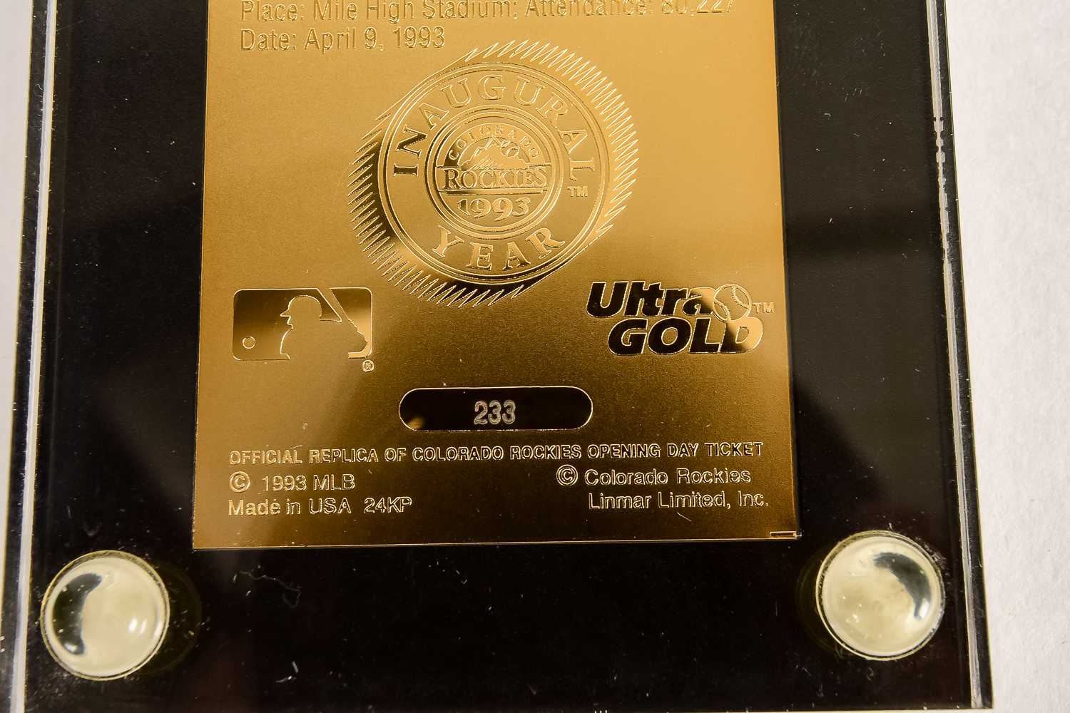 Gold Plated Colorado Rockies Opening Day Ticket