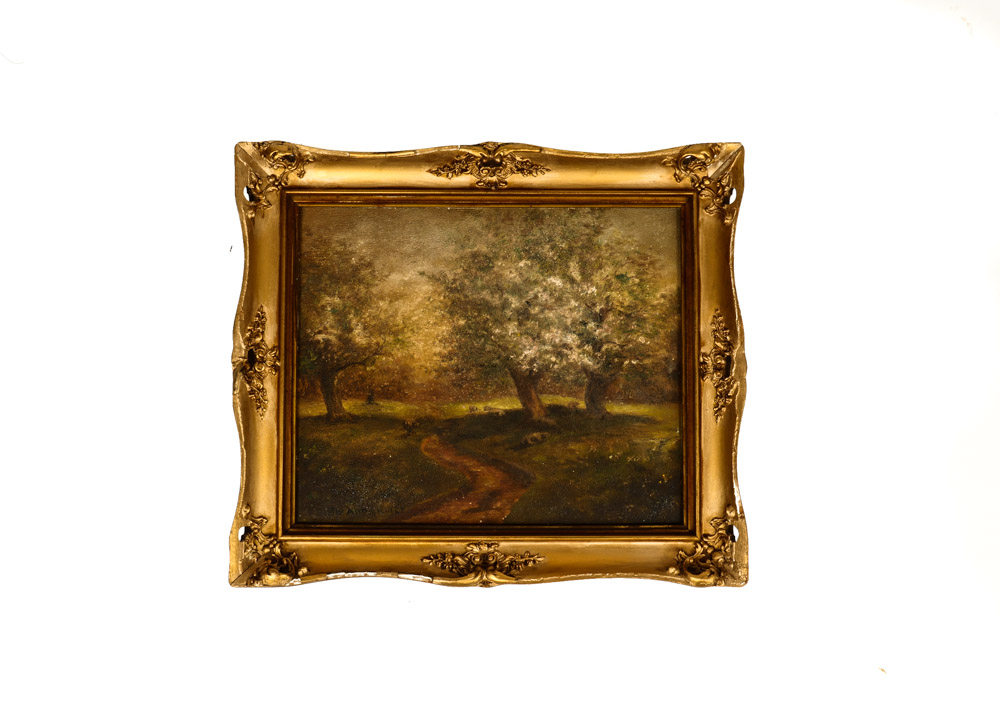 Antique Landscape Oil Painting on Board