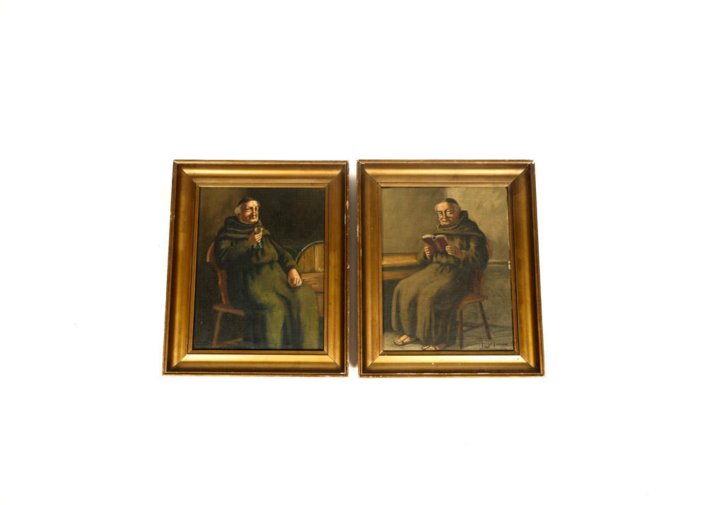 Pair of Antique Oil Paintings of Friars