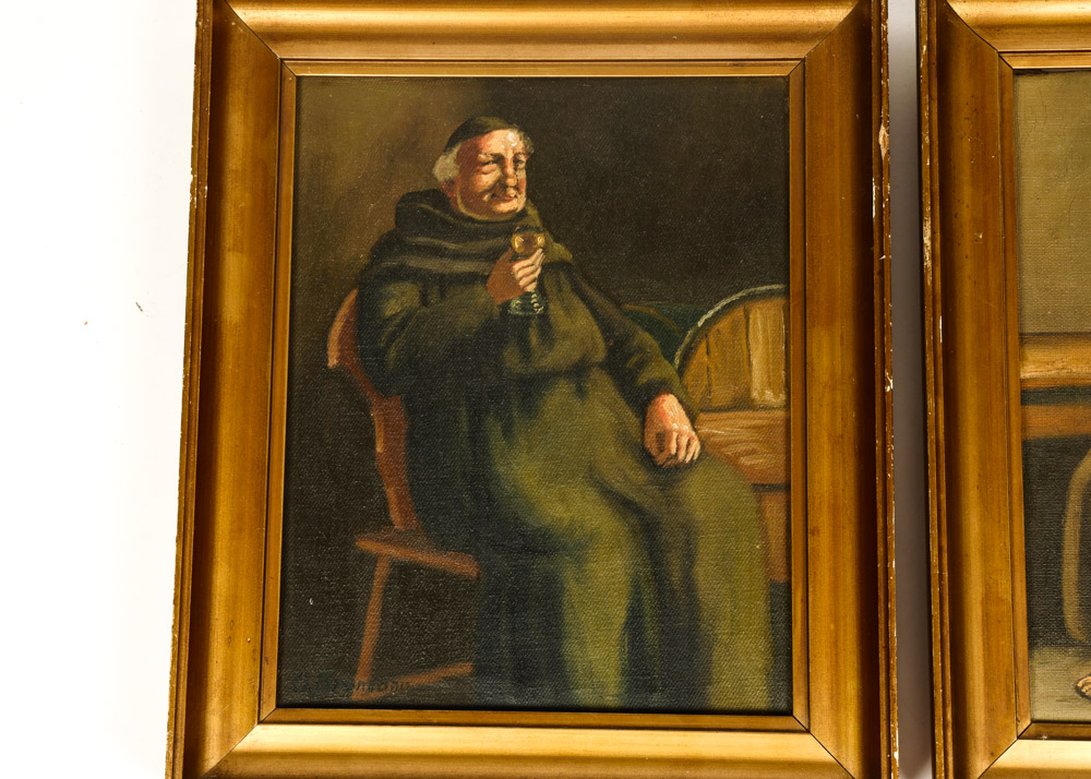 Pair of Antique Oil Paintings of Friars