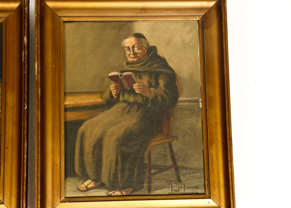 Pair of Antique Oil Paintings of Friars