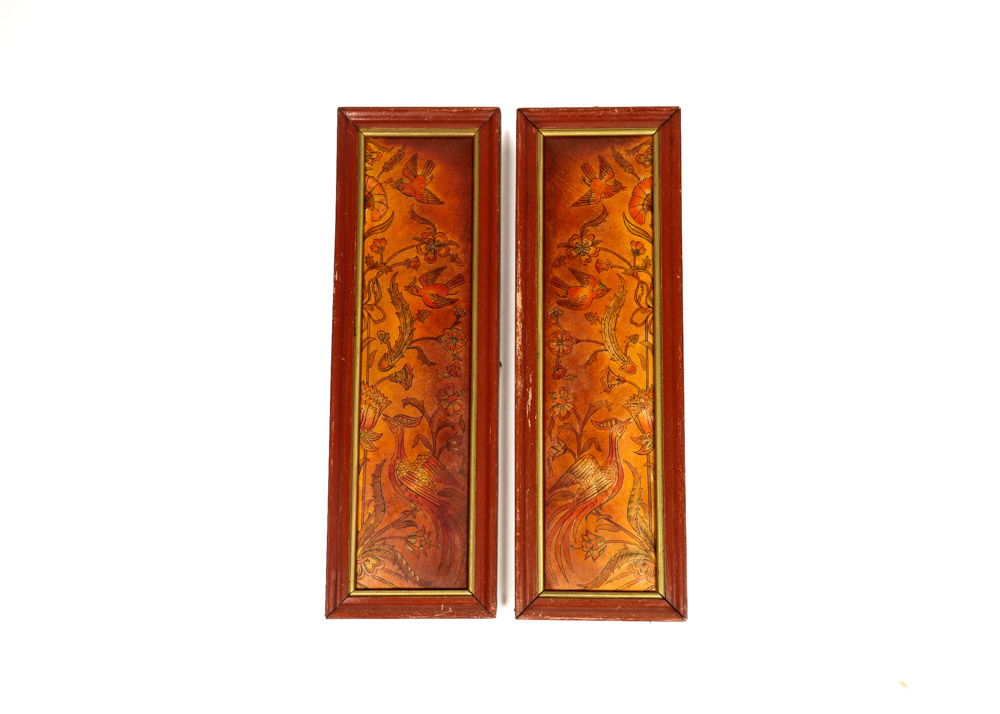 Pair of Painted and Embossed Leather Art