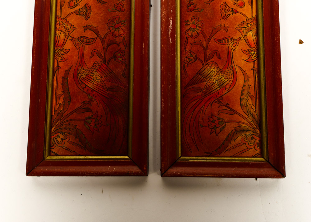 Pair of Painted and Embossed Leather Art