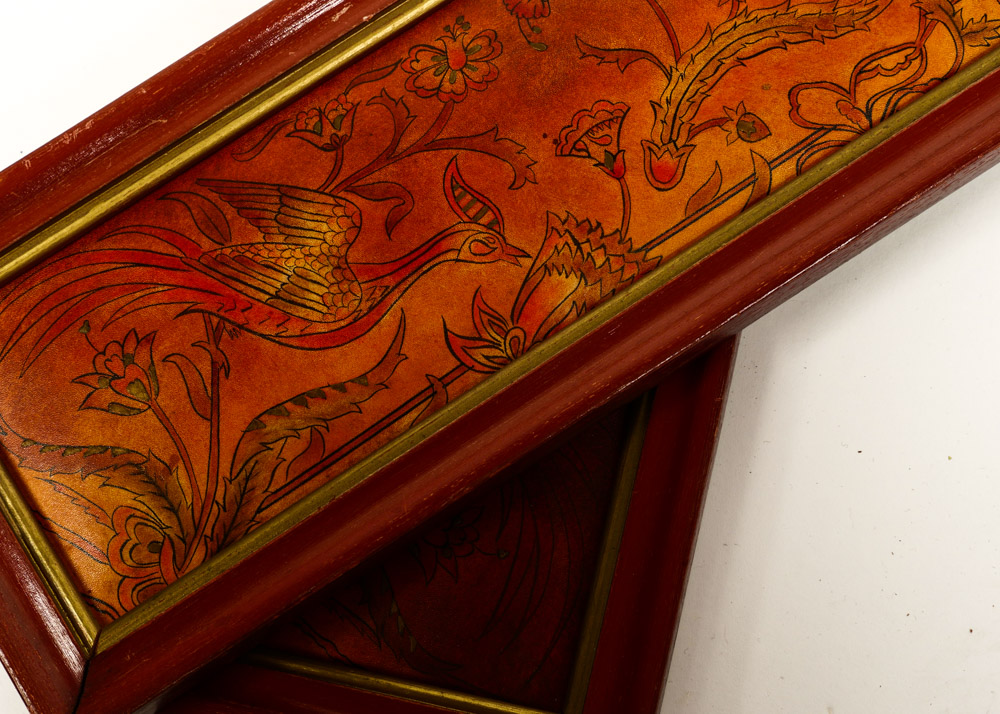 Pair of Painted and Embossed Leather Art