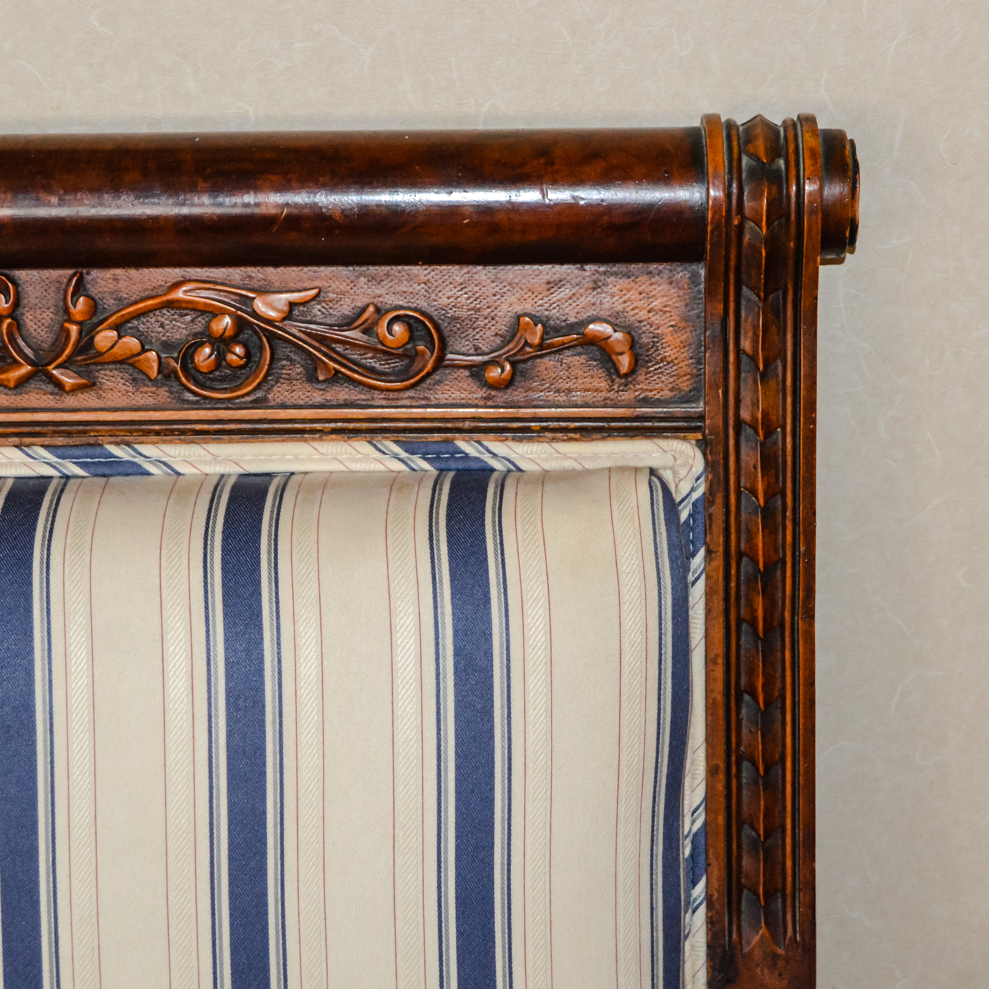 Antique Eastlake Settee in Cream and Blue Stripes