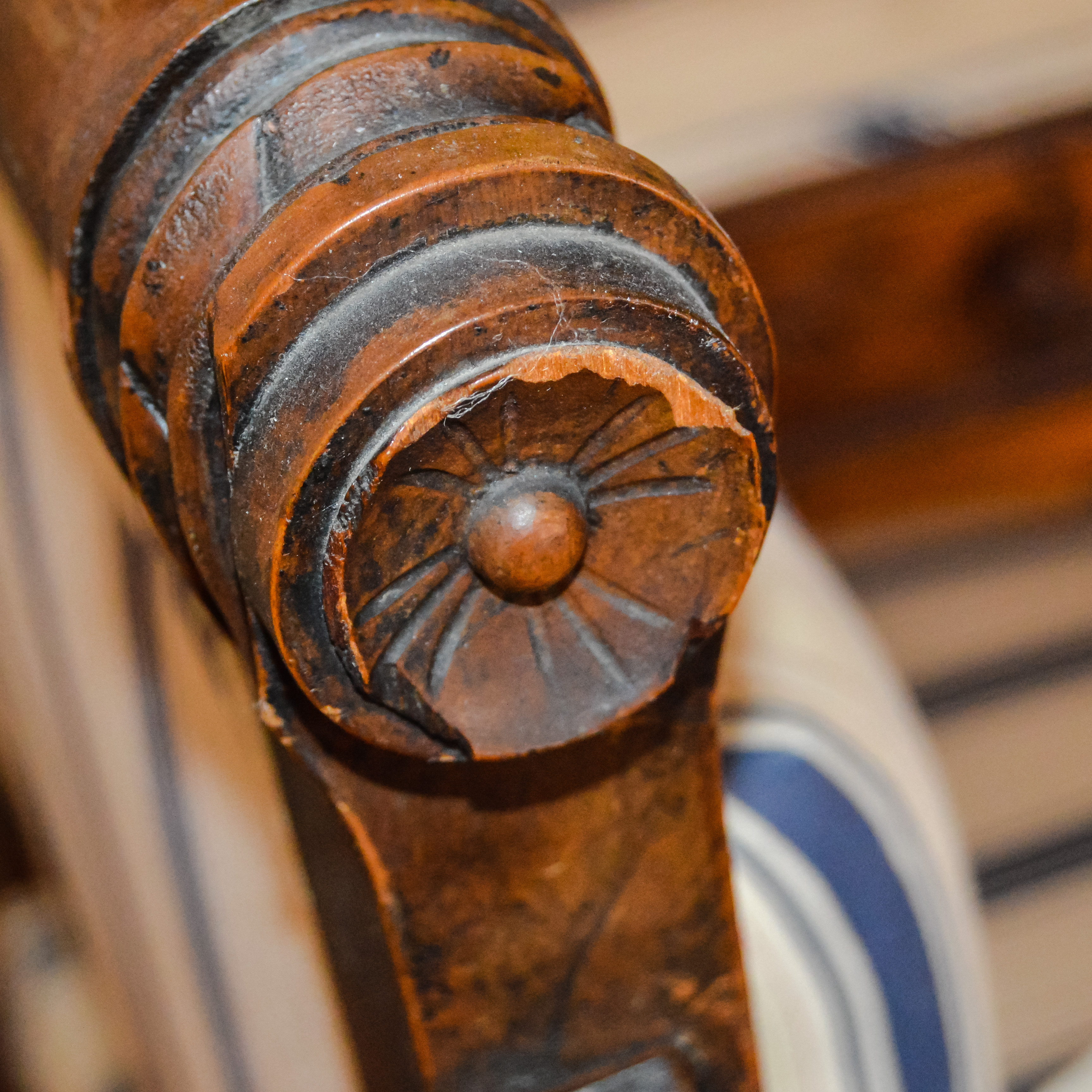 Antique Eastlake Settee in Cream and Blue Stripes