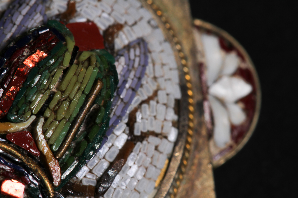 Victorian Micro Mosaic Beetle Mourning Brooch