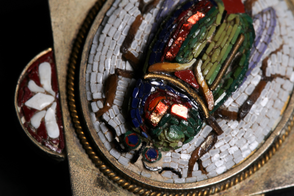 Victorian Micro Mosaic Beetle Mourning Brooch