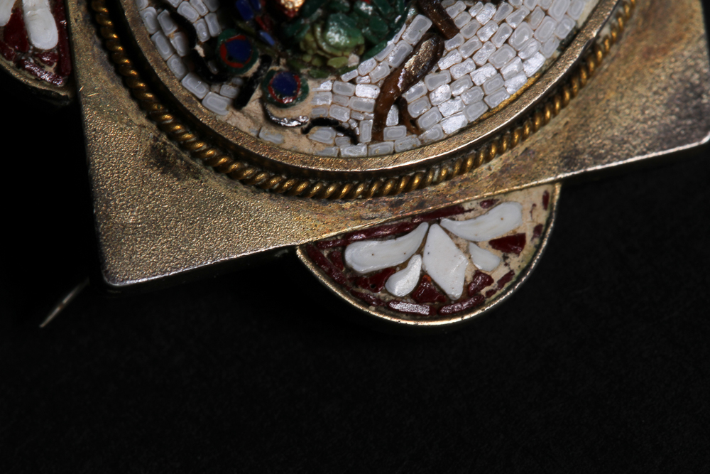 Victorian Micro Mosaic Beetle Mourning Brooch