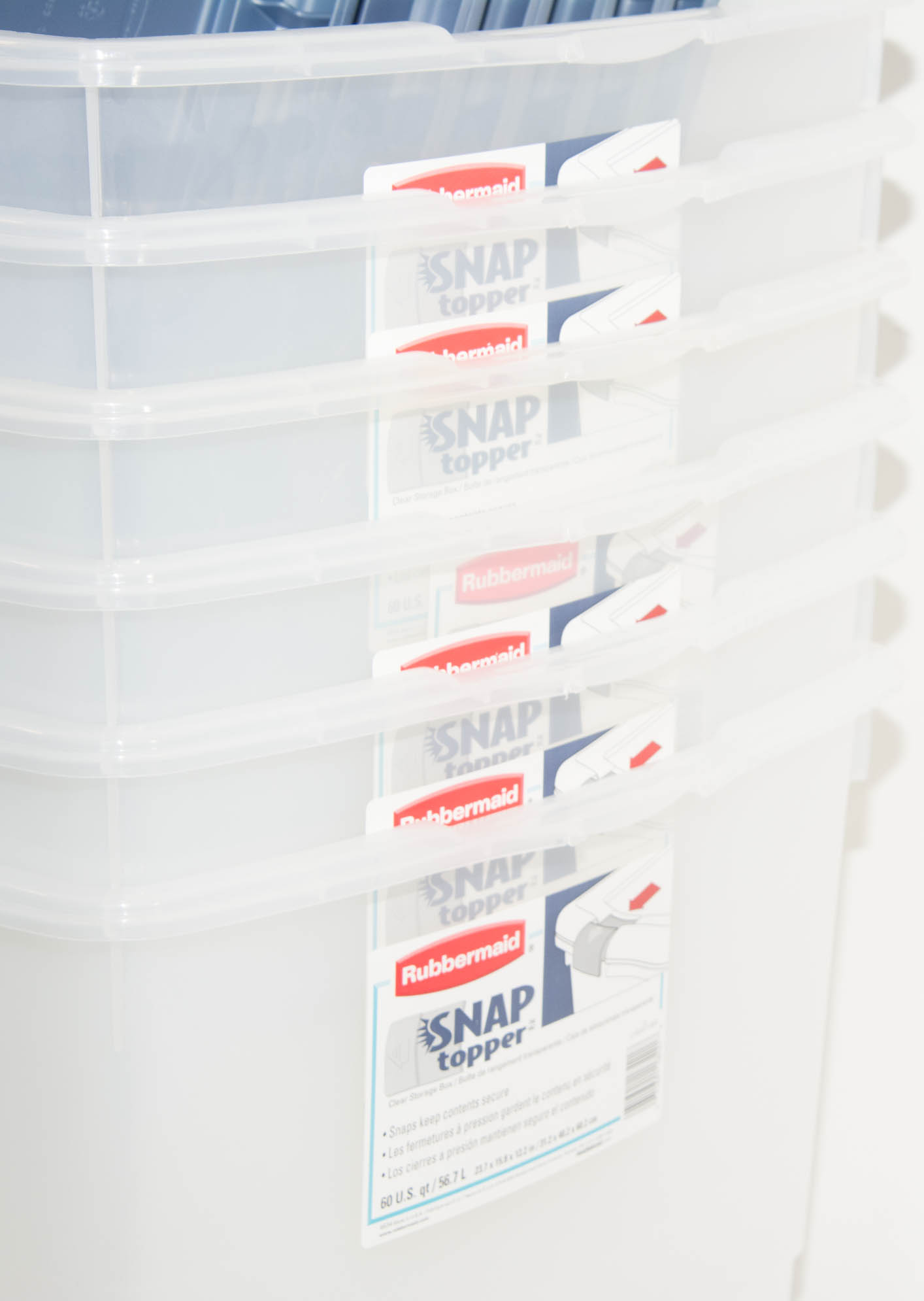 Set of (6) Rubbermaid Snap Topper 60 US Quart Totes