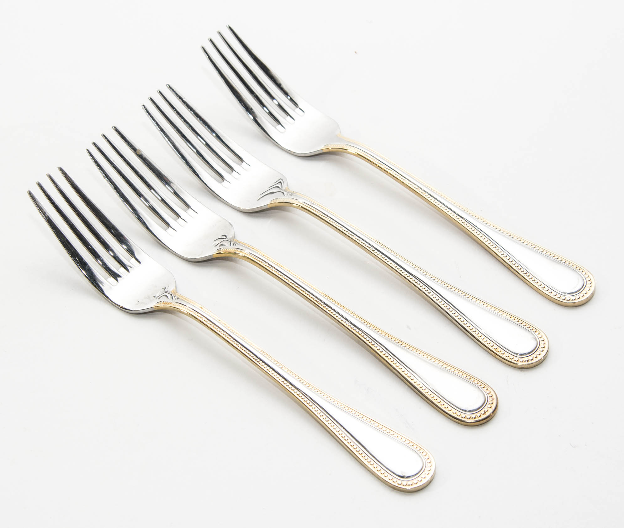 Wallace Stainless Steel and Gold 64 piece Flatware Service for 12 in the Gold Royal Bead Pattern
