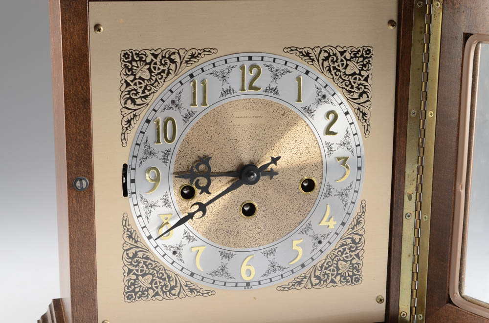 Hamilton Walnut Wood Westminster Chime Mantel Clock