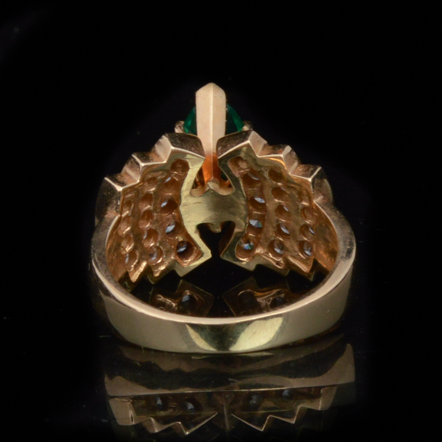 14K Yellow Gold Lab Created Emerald and Natural Diamond Ring