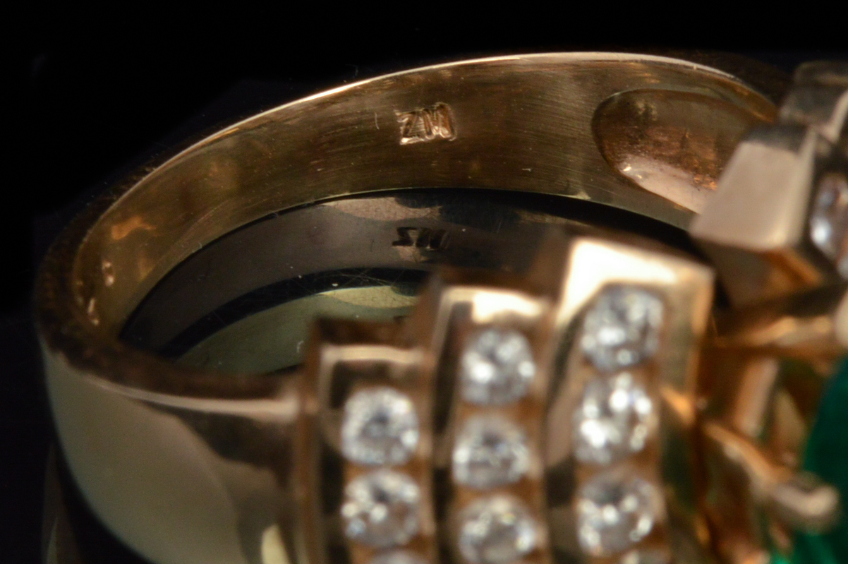 14K Yellow Gold Lab Created Emerald and Natural Diamond Ring