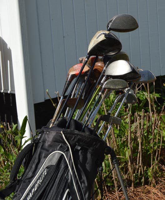 Ogio "Vaporlite" Golf Bag Stand with Assorted Vintage and Modern Clubs